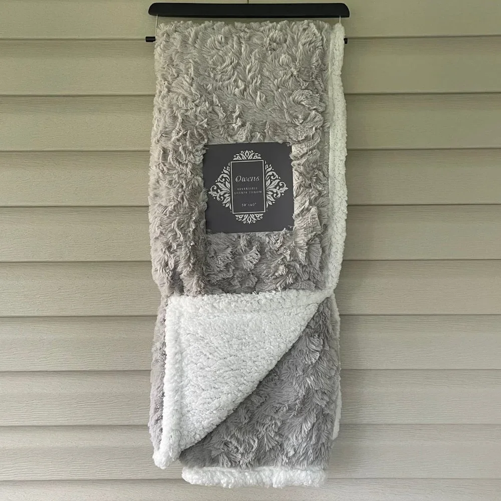 Owens Gray and White Reversible Sherpa Throw